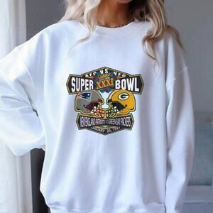 Super Bowl Sweatshirt, Green Bay Packers New England White Sweater